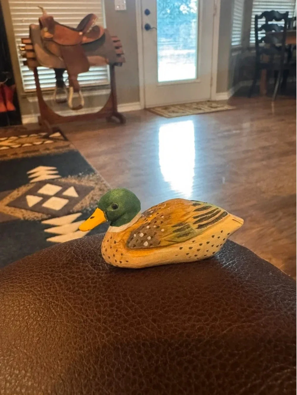 Mallard duck wood carved figurine